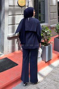Navy Blue Crew Neck Long Arm Modal Regular Trousers Comfortable Suit