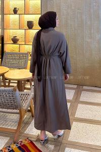 Lamelif Pat Detaylı Elbise Soft Kahve