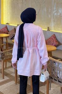 Lamelif Brit Düğmeli Müslin Gömlek Şeker Pembesi