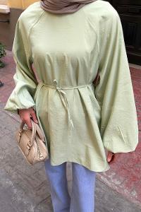 Lamelif Reglan Kol Tesettür Tunik  Mint Yeşili