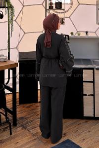 Lamelif Nakışlı Pantolonlu Takım Antrasit