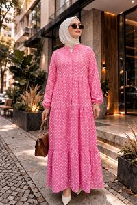Lamelif Puantiye Desenl Elbise Pembe