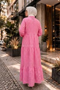 Lamelif Puantiye Desenl Elbise Pembe