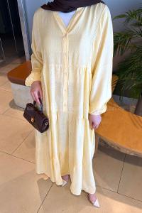Yellow Mandarin Collar Cotton Dresess