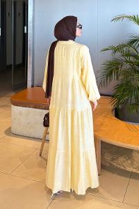 Yellow Mandarin Collar Cotton Dresess