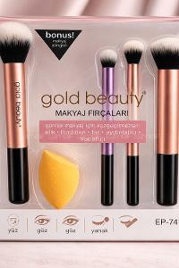Lamelif Gold Beauty Makyaj Fırçası Seti Süngerli