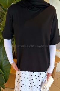 Black Crew Neck Long Arm Cotton Shirt