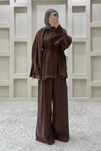 Bitter Brown Crew Neck Long Arm Cupra Regular Trousers Comfortable Suit