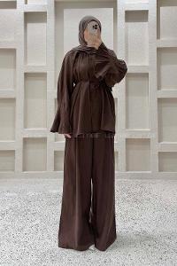 Bitter Brown Crew Neck Long Arm Cupra Regular Trousers Comfortable Suit