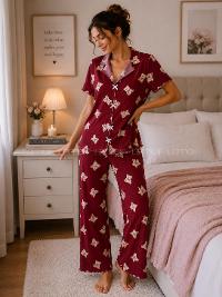 Lamelif Kadın Soft Touch Ayıcık   Desenli Pijama Takımı