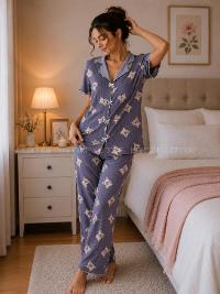 Lamelif Kadın Soft Touch Ayıcık   Desenli Pijama Takımı
