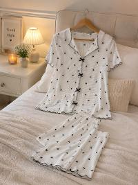 Lamelif Kadın Soft Touch Kalp Desenli Pijama Takımı