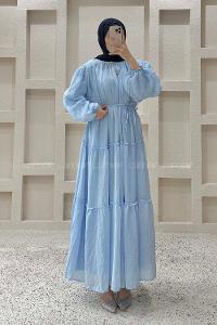 Baby Blue Crew Neck Ayrobin Unprinted Dresess