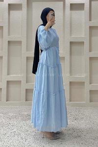 Baby Blue Crew Neck Ayrobin Unprinted Dresess