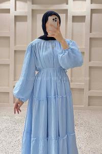 Baby Blue Crew Neck Ayrobin Unprinted Dresess