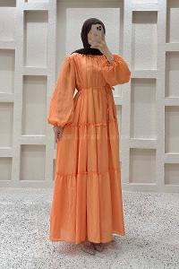 Orange Crew Neck Ayrobin Unprinted Dresess