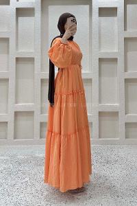 Orange Crew Neck Ayrobin Unprinted Dresess