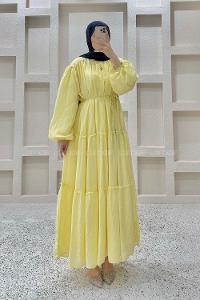 Yellow Crew Neck Ayrobin Unprinted Dresess