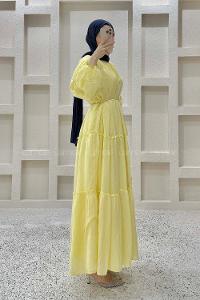 Yellow Crew Neck Ayrobin Unprinted Dresess