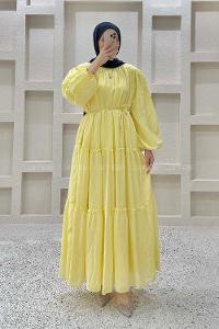 Yellow Crew Neck Ayrobin Unprinted Dresess