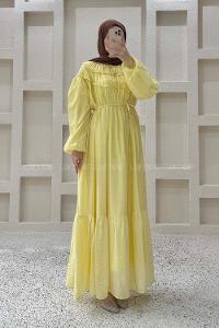 Lamelif Robası Fırfırlı Bağlamalı Elbise Sarı