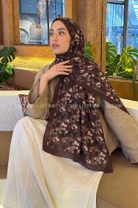 Lamelif Çiçek Desen Lara Soft Şal Acı Kahve
