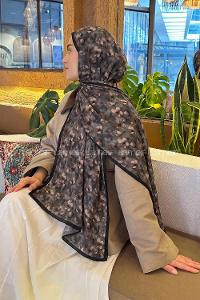 Lamelif Çiçek Desen Lara Soft Şal Antrasit