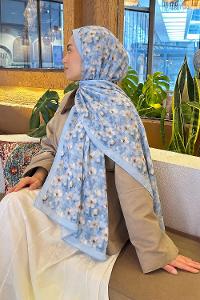 Lamelif Çiçek Desen Lara Soft Şal Bebe Mavisi