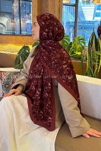 Lamelif Çiçek Desen Lara Soft Şal Kiremit