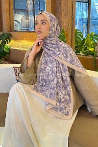 Lamelif Çiçek Desen Lara Soft Şal Lila