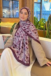 Lamelif Çiçek Desen Lara Soft Şal Mürdüm