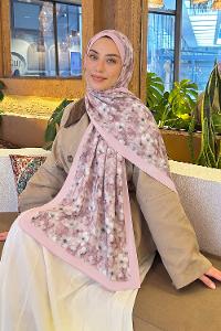 Lamelif Çiçek Desen Lara Soft Şal Şeker Pembe