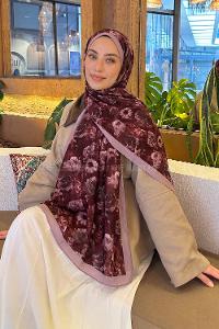 Lamelif Gül Çiçek Desen Lara Soft Şal Koyu Bordo