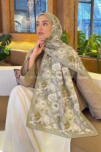 Lamelif Gül Çiçek Desen Lara Soft Şal Mint Yeşili