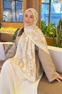 Lamelif Gül Çiçek Desen Lara Soft Şal Sarı