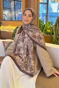 Lamelif Gül Çiçek Desen Lara Soft Şal Toprak