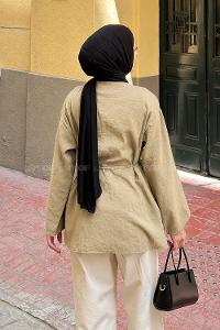 Beige Shirt Collar Long Arm Cupra Shirt