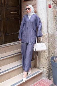 Lamelif Kimono-Pantolon Takım İndigo