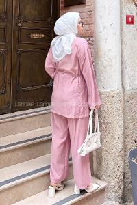 Lamelif Kimono-Pantolon Takım Şeker Pembesi