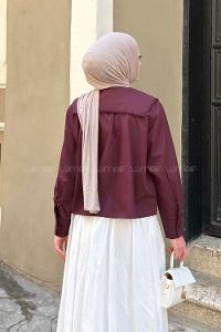 Lamelif Çiçek Detaylı Bebe Yaka Gömlek Mürdüm