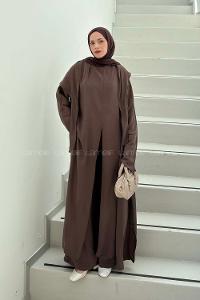 Bitter Brown Neckband Long Arm Cotton Regular Trousers Comfortable Suit
