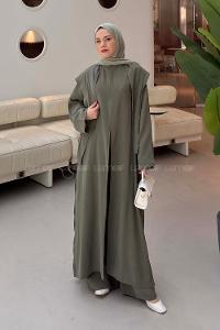 Khaki Neckband Long Arm Cotton Regular Trousers Comfortable Suit
