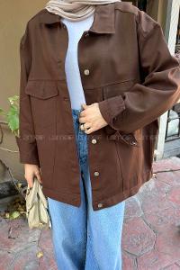 Bitter Brown Shirt Collar Long Arm Gabardin Jacket