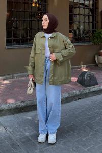 Khaki Shirt Collar Long Arm Gabardin Jacket
