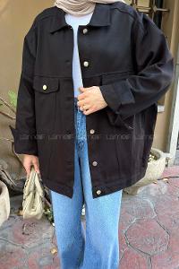 Black Shirt Collar Long Arm Gabardin Jacket