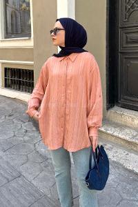 Salmon Shirt Collar Long Arm Cotton Unprinted Shirt