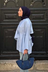 Lamelif Pelerin Detaylı Oversize Tunik Bebe Mavisi