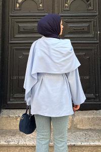 Lamelif Pelerin Detaylı Oversize Tunik Bebe Mavisi