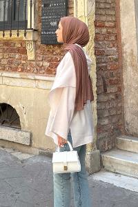 Lamelif Pelerin Detaylı Oversize Tunik Bej
