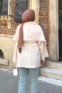 Lamelif Pelerin Detaylı Oversize Tunik Bej